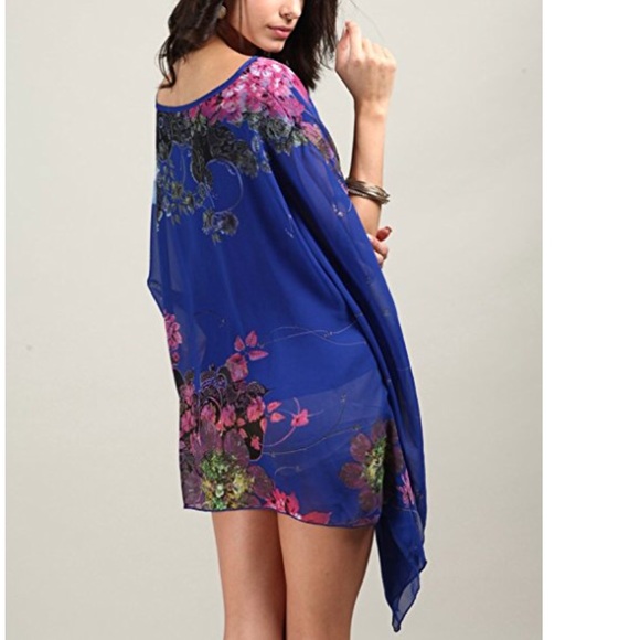 Batwing Floral Print Tunic Cover Up - Picture 4 of 5